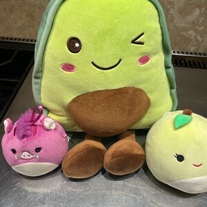 Plush Avocado Backpack with Pink and Green Toys